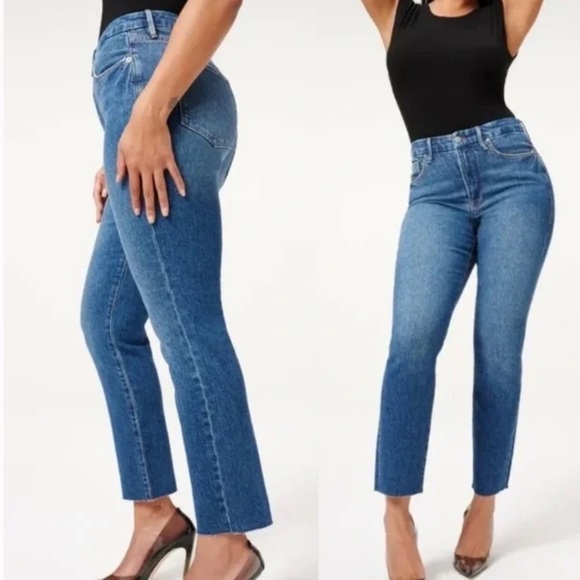 NWT Good American Good Classic Raw Hem High Rise Jeans Blue940 - Picture 2 of 10